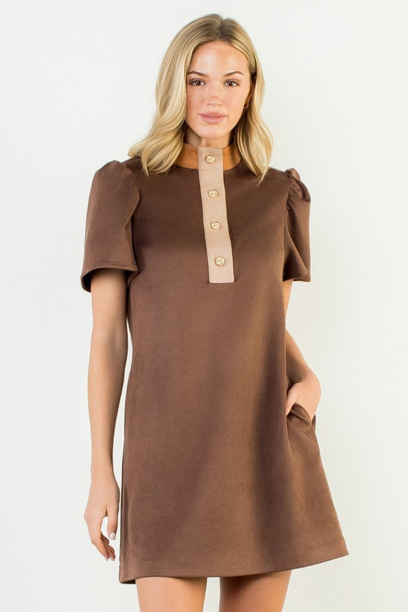 Vegan Suede Dress - Brown Multi